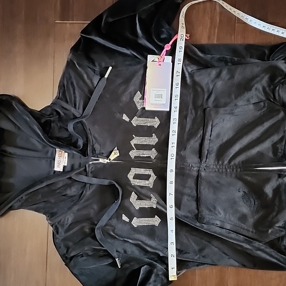 NWT Paris Hilton Black Iconic Bling Zip-Up Velour Hoodie Size Large L - Picture 7 of 9